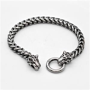 304 Stainless Steel Leopard Bracelet Antique Silver, approx 11-20mm, 18mm, 6mm, 21cm length