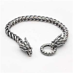 304 Stainless Steel Dragon Bracelet Antique Silver, approx 12-24mm, 19mm, 6mm, 21cm length