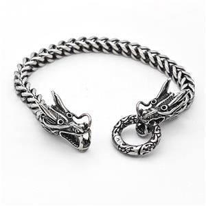 304 Stainless Steel Dragon Bracelet Antique Silver, approx 12-28mm, 20mm, 6mm, 21cm length