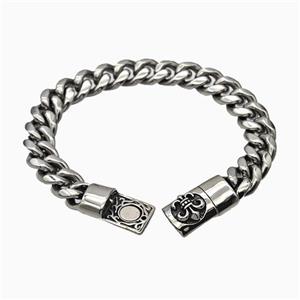 304 Stainless Steel Bracelet Fleur De Lis Antique Silver, approx 14-45mm, 13mm, 21cm length
