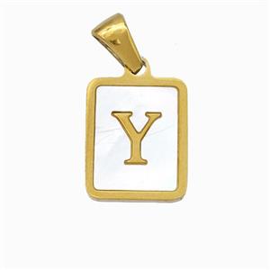 Stainless Steel Rectangle Pendant Pave Shell Letter-Y Gold Plated, approx 12-15mm