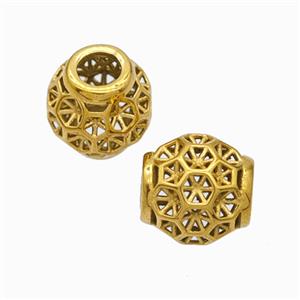 Titanium Steel Barrel Beads Large Hole Hollow Gold Plated, approx 9-10mm, 4mm hole