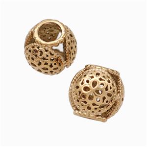 Titanium Steel Round Beads Large Hole Hollow Rose Gold, approx 9-10mm, 4mm hole