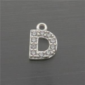 Sterling Silver D-Letter Pendant Pave Zircon, approx 5-8mm