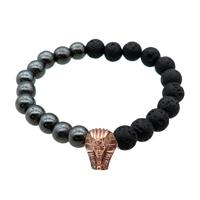 black Hematite and lava Bracelets, stretchy, approx 8mm dia