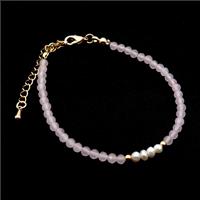 Rose Quartz Bracelet With Pearl, approx 3.5-4mm, 17-22cm length