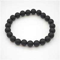 Natural Black Onyx Agate Bracelet Matte Round Stretchy, approx 8mm