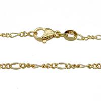 Copper Necklace Figaro Chain Unfaded Gold Plated, approx 2.4mm, 42cm length