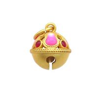 Copper Bell Pendant Pave Stone 18K Gold Plated, approx 12mm