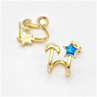 Copper Stud Earrings Pave Fire Opal Star Moon 18K Gold Plated, approx 6mm, 9-14mm