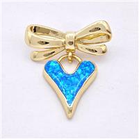 Copper Heart Stud Earrings Pave Blue Fire Opal Bow 18K Gold Plated, approx 15mm, 9-23mm