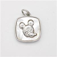 Copper Square Pendant Pave Shell Platinum Plated, approx 14mm