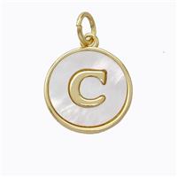 Copper Letter-C Pendant Pave Shell Gold Plated, approx 16mm