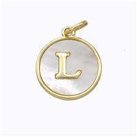 Copper Letter-L Pendant Pave Shell Gold Plated, approx 16mm