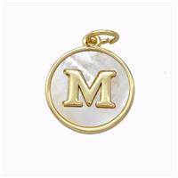 Copper Letter-M Pendant Pave Shell Gold Plated, approx 16mm
