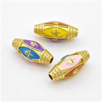 Copper Rice Beads Multicolor Enamel Large Hole Gold Plated, approx 10.5-24mm, 3mm hole