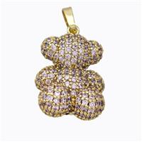 Copper Bear Pendant Micropave Pink Zirconia Gold Plated, approx 15.5-19mm
