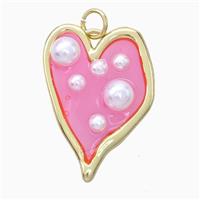 Copper Heart Pendant Pave Pearlized Resin Pink Gold Plated, approx 18-25mm