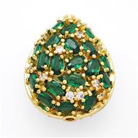 Copper Teardrop Beads Micropave Green Crystal Glass Gold Plated, approx 21-26mm