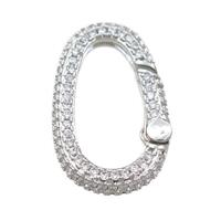 copper Carabiner Clasp pave zircon, platinum plated, approx 15-25mm