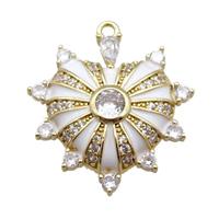 copper heart pendant pave zircon, enameled, gold plated, approx 25mm