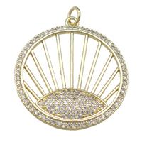 copper circle sun pendant paved zircon, gold plated, approx 28mm