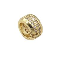 copper rondelle beads pave zircon, large hole, gold plated, approx 8mm, 5mm hole