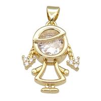 copper kid girl pendant pave zircon, gold plated, approx 17-20mm