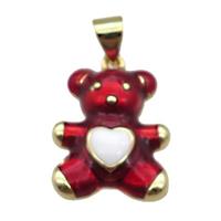 copper Bear pendant with red enamel, gold plated, approx 13.5-16mm