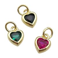 copper Heart pendant paved zircon, gold plated, mixed, approx 7mm