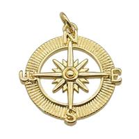 copper Compass pendant, gold palted, approx 20mm dia