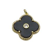 copper Clover pendant pave black shell, gold plated, approx 18mm