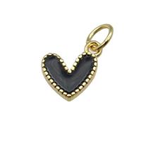 copper Heart pendant with black enamel, gold plated, approx 9mm