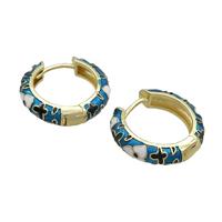 Copper Hoop Earrings Blue Enamel Gold Plated, approx 19mm dia