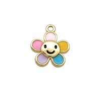 Copper Flower Pendant Multicolor Enamel Gold Plated, approx 10mm