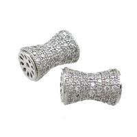 Copper Bamboo Beads Pave Zircon Platinum Plated, approx 9-14mm