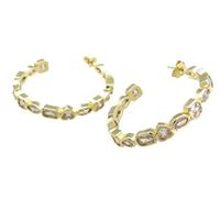 Copper Stud Earrings Pave Zircon Gold Plated, approx 5mm, 35mm dia