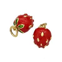 Copper Strawberry Pendant Red Enamel Gold Plated, approx 8-9mm
