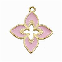 Copper Clover Pendant Pink Enamel Cross Gold Plated, approx 20mm