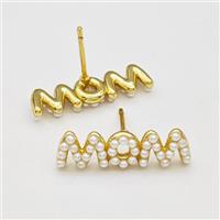 Copper Stud Earrings Pave Pearlized Resin MOM Gold Plated, approx 6-23mm