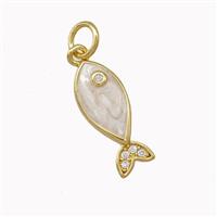 Copper Fish Charms Pendant White Painted Gold Plated, approx 7-16mm