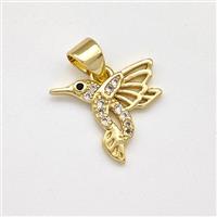 Copper HummingBirds Pendant Micro Pave Zirconia Gold Plated, approx 13-14mm