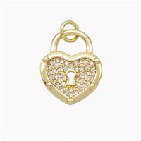 Copper Heart Lock Pendant Pave Zirconia Gold Plated, approx 13-17mm