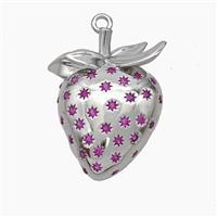 Copper Strawberry Charms Pendant Micropave Zirconia Platinum Plated, approx 18-22mm