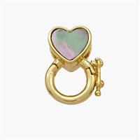 Copper Carabiner Clasp Pave Shell Heart 18K Gold Plated, approx 8-14mm