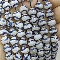 Tibetan Agate Beads Wave Faceted Round Electroplated, approx 10mm dia
