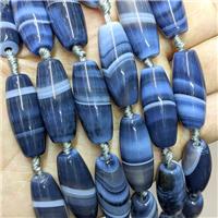 Natural Stripe Agate Rice Beads Inkblue Dye, approx 14-30mm, 9pcs per st