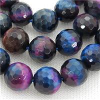 galaxy Tiger eye stone beads, faceted round, multicolor, approx 12mm dia