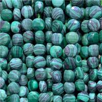 green Malachite Beads, faceted circle, approx 4mm dia