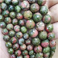 Natural Unakite Beads Green Red Faceted Round, approx 8mm dia